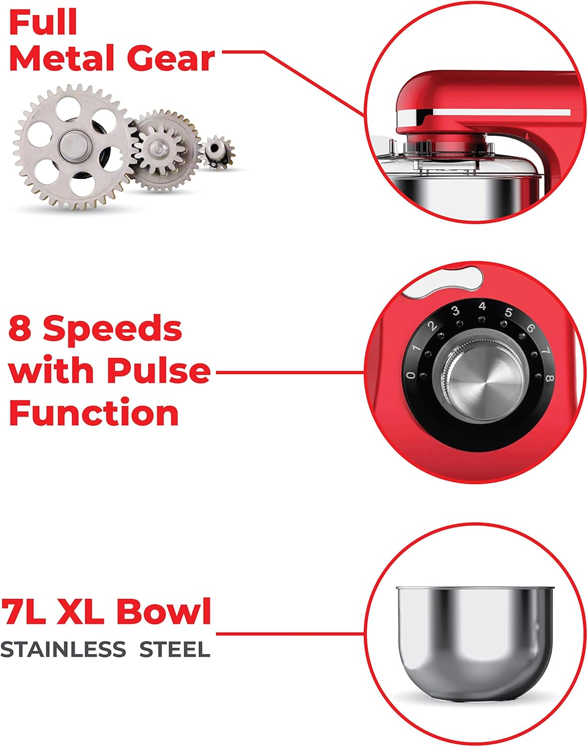 Muller kitchen MK-6039 Stand Mixer 7L 1300W Full Metal Gear