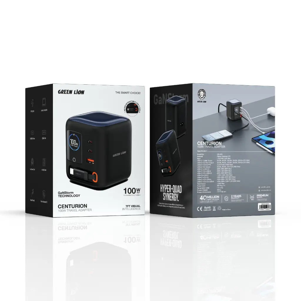Green Lion Centurion 100W GaN Travel Adapter - Black
