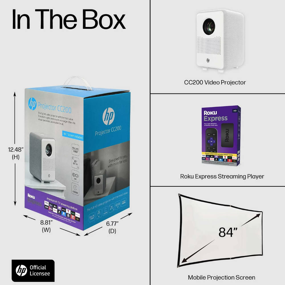 HP - CC200 Projector - 3 in 1 Roku Express TV + 84" Screen ( Power Retailer Special )