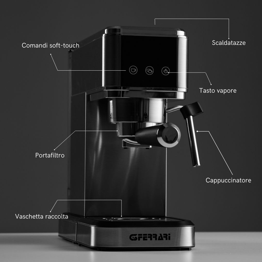 G3 Ferrari G10189 Tiffany Espresso Coffee Machine, 15 Bar, Cup Warmer, Compatible with Pods and Coffee Powder, Standby and Sleep Function