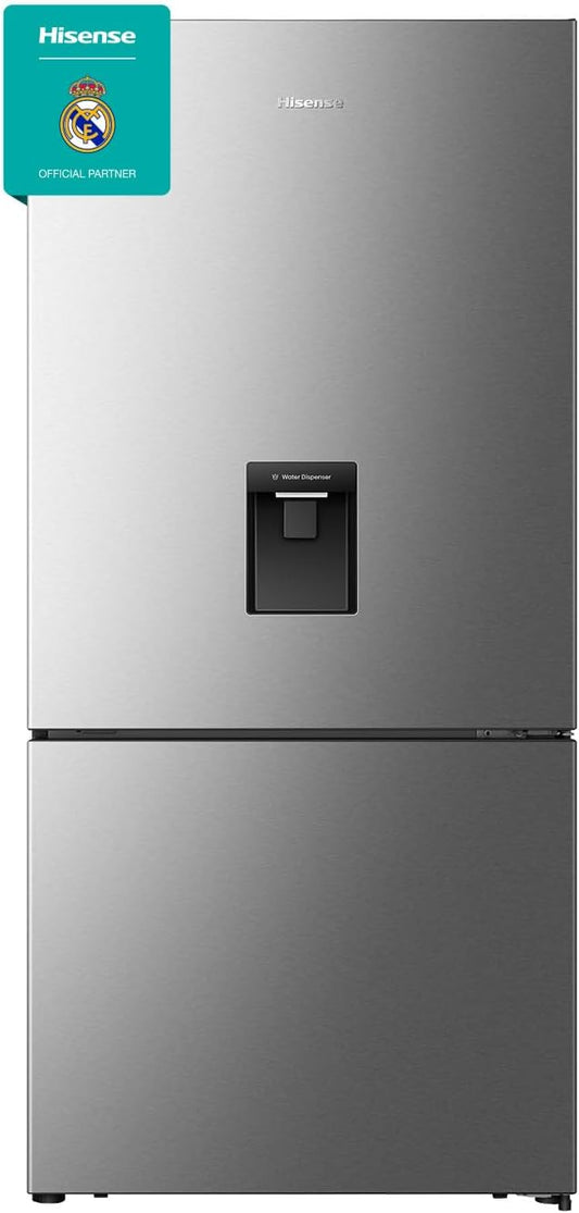 Hisense RB5P504NMI3 - Two Door Bottom-mount 500L Freezer Fridge, Water Dispenser, Super Freeze, Total No Frost, 79.4x69.8x172.5 cm (W/D/H), Silver