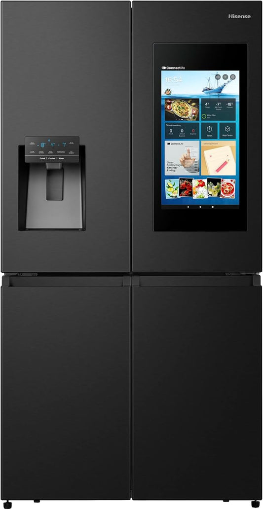 Hisense RQ759N4IBU1 Four Door French Smart Refrigerator with Touch Screen, 538L Net Capacity, Water & Ice Dispenser, Black