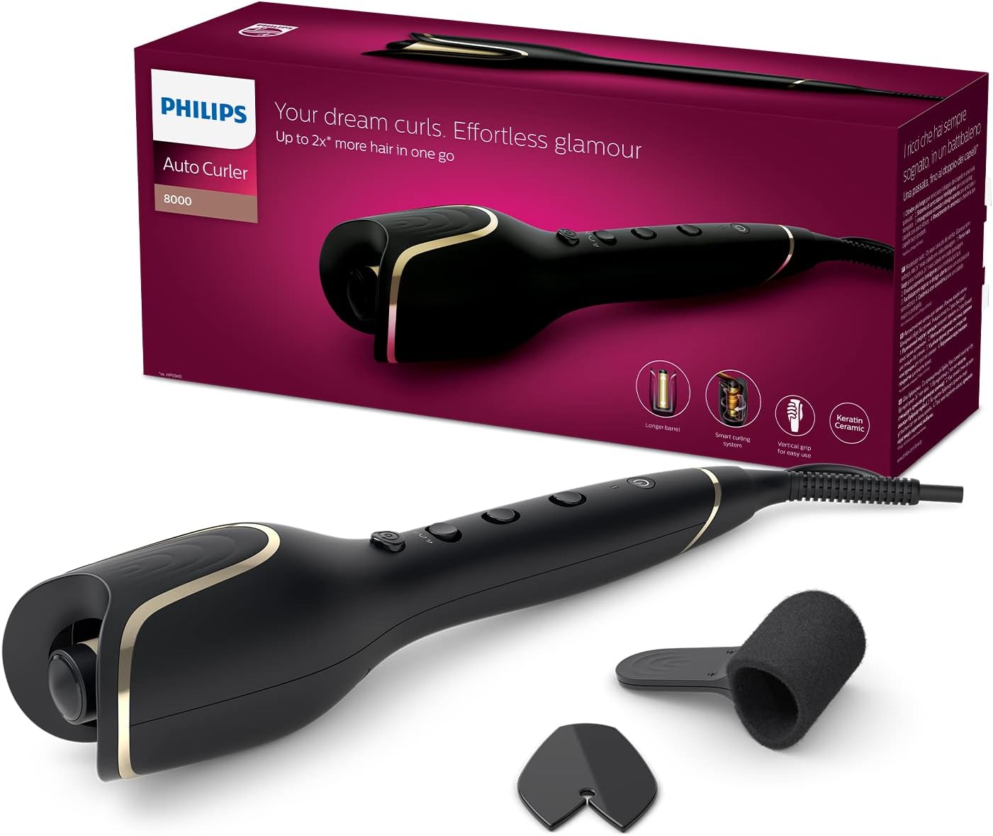Philips StyleCare Prestige Auto Curler With Smart Curling System, 2x More Hair in One Go, Vertical Grip, Smart Curl Guards – BHB876/00