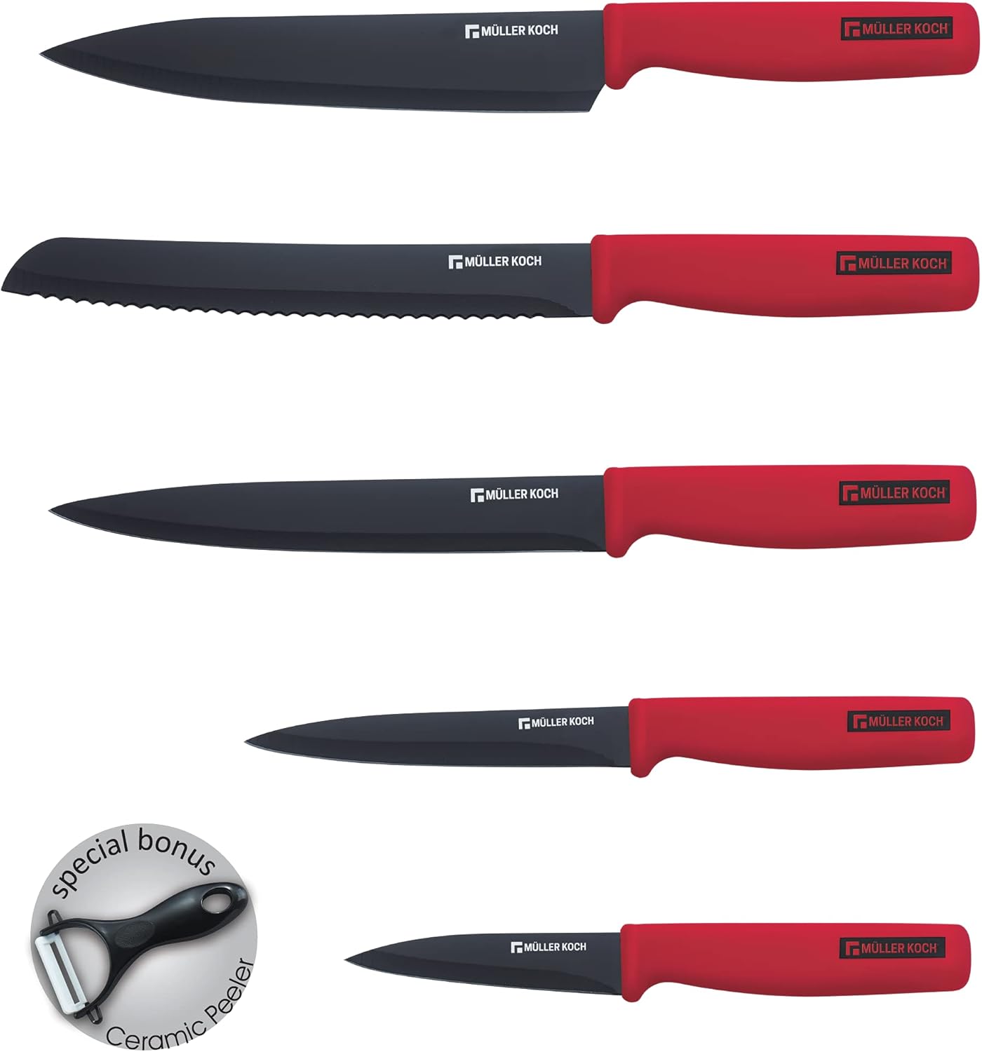 Mueller kitchen MK-1609 6 PCS Red non-stick coating knife set