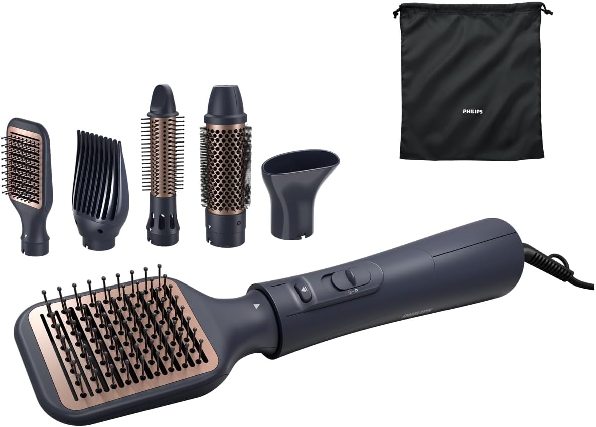 Philips 5000 Series Air Styler with Ionic Care, 1000W, 3 Heat Settings, 5 Styling Attachments – Black, BHA530/03