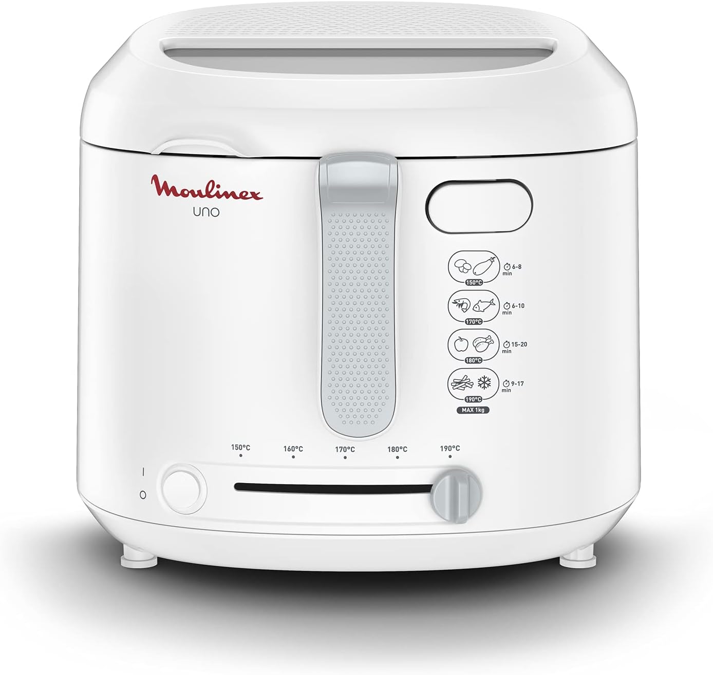 MOULINEX Deep Fryer |Uno Deep Fryer | 1.0Kg/1.8L Capacity | Serves 4 | Compact Fryer | Easy Storage | Draining Position for Less Oil | Viewing Window | White | 2 Years Warranty | AF203127