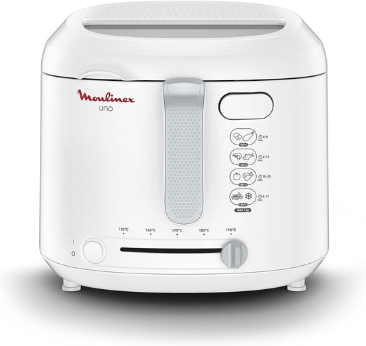 MOULINEX Deep Fryer |Uno Deep Fryer | 1.0Kg/1.8L Capacity | Serves 4 | Compact Fryer | Easy Storage | Draining Position for Less Oil | Viewing Window | White | 2 Years Warranty | AF203127