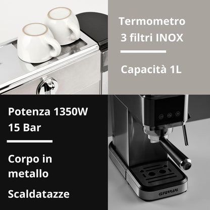 G3 Ferrari G10189 Tiffany Espresso Coffee Machine, 15 Bar, Cup Warmer, Compatible with Pods and Coffee Powder, Standby and Sleep Function