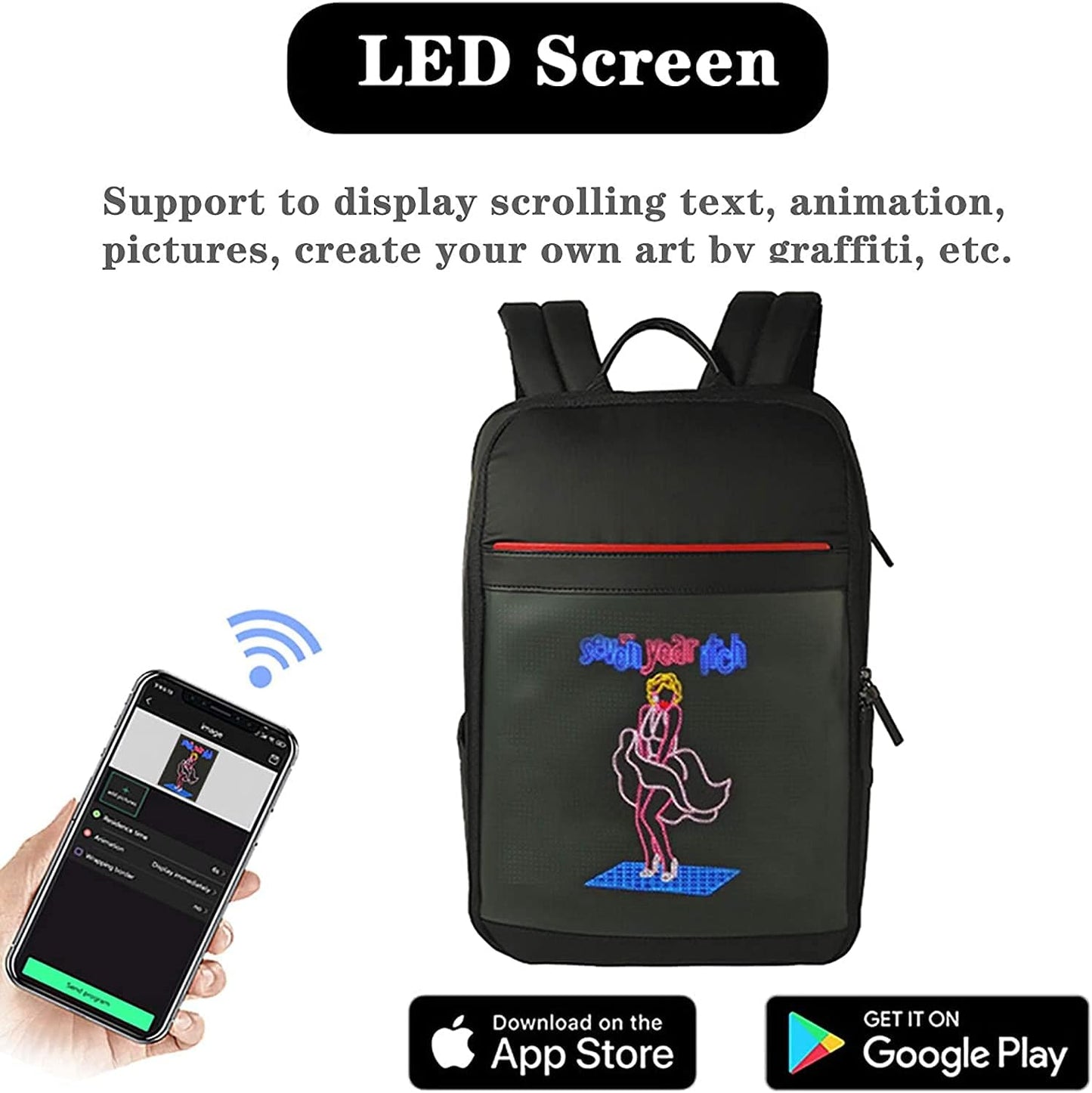 Smart Bluetooth LED Backpack with Colorful LED Sign Panel and Programmable, DIY Laptop Daypack Bag