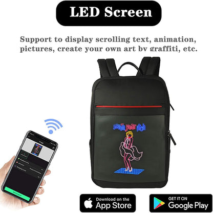 Smart Bluetooth LED Backpack with Colorful LED Sign Panel and Programmable, DIY Laptop Daypack Bag