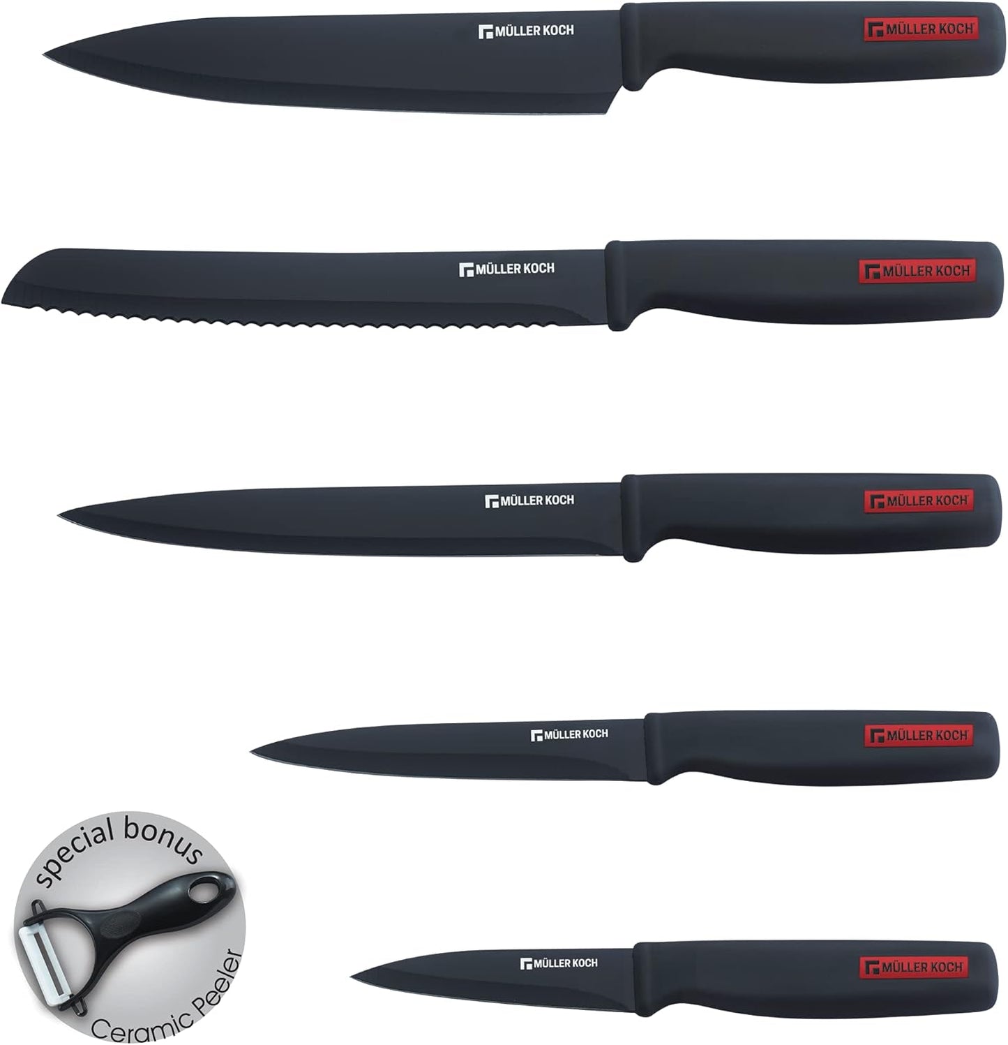 Mueller kitchen MK-1608 6 PCS Black non-stick coating knife set