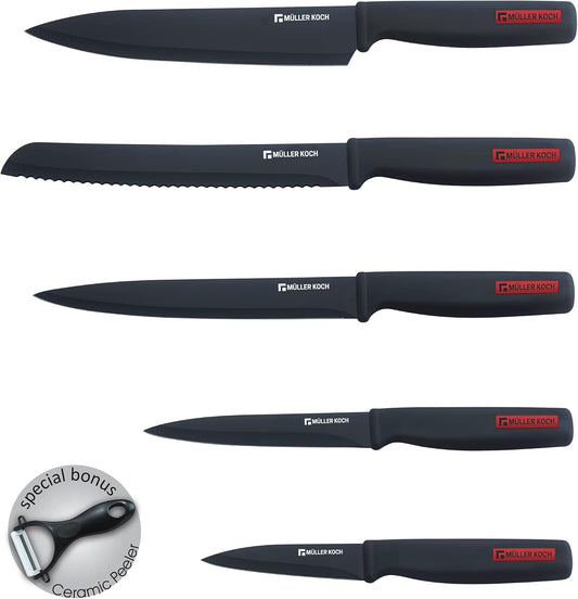 Mueller kitchen MK-1608 6 PCS Black non-stick coating knife set