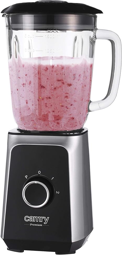 CAMRY Blender with 1.5 L Glass Container, Smoothie Maker, High-Performance Mixer, Grinding, Ice Crushing, Pulse Function, Stainless Steel Blades, 2 Speeds, 1000 W