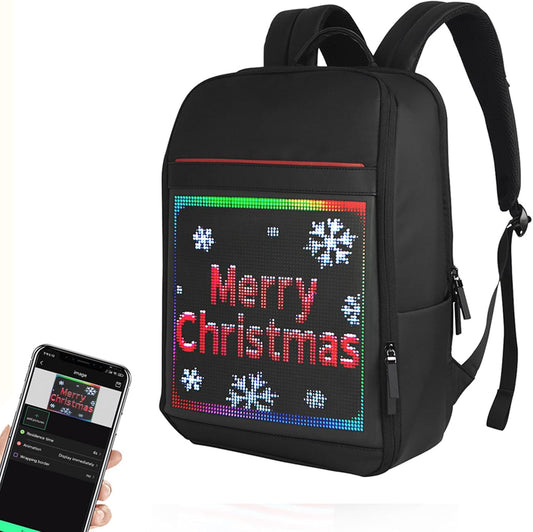 Smart Bluetooth LED Backpack with Colorful LED Sign Panel and Programmable, DIY Laptop Daypack Bag