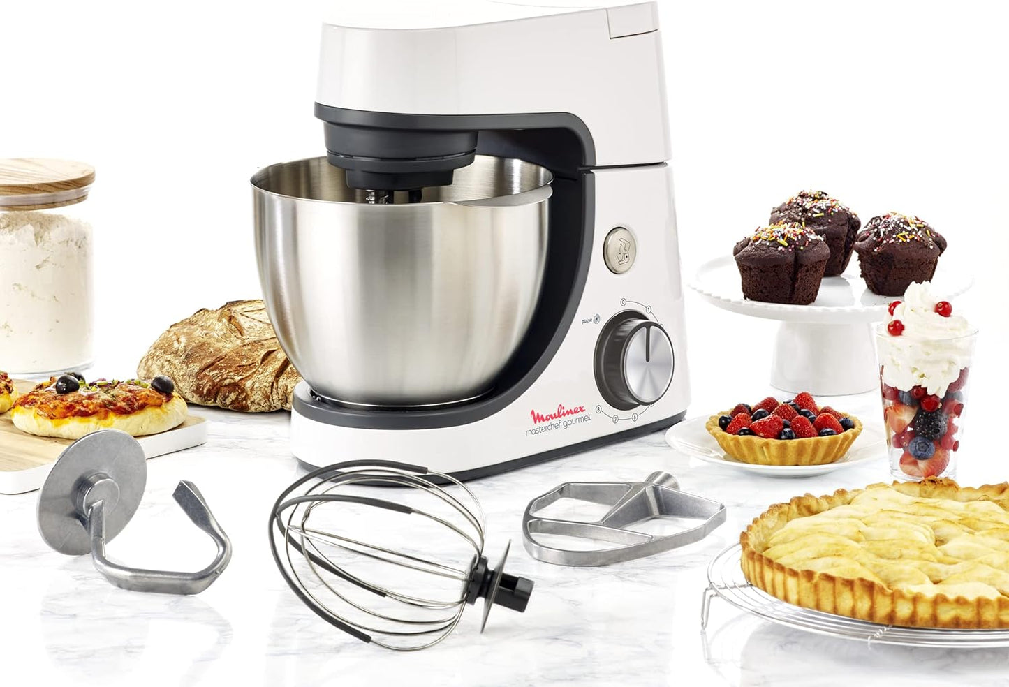 Moulinex Masterchef Gourmet Kitchen Machine, 4.6 L, 1100 W, White - QA510110
