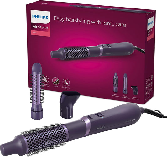 Philips 3000 Series Blower Brush with Ceramic Coating and Keratin, Ionic Function, 3 Accessories (Model BHA305/00)