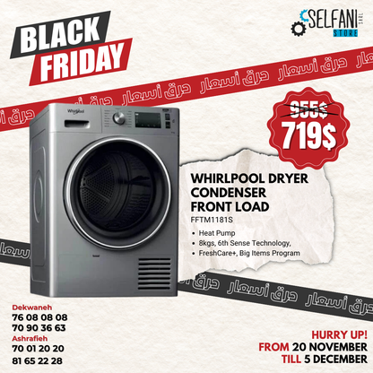 WHIRLPOOL DRYER - CONDENSER FRONT LOAD FFTM1181S