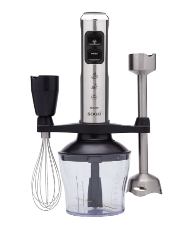 SOGO - HAND BLENDER WITH CHOPPER ,CUP AND  WHISK,METAL GEAR - STAINLESS STEEL - 1500W