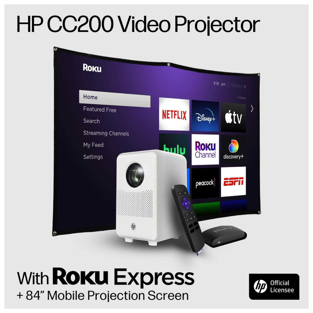 HP - CC200 Projector - 3 in 1 Roku Express TV + 84" Screen ( Power Retailer Special )