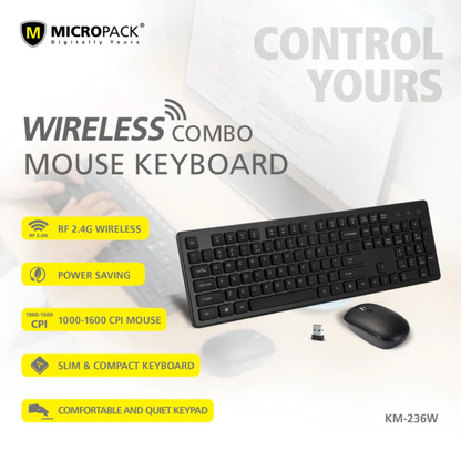 Micropack - Keyboard & Mouse KM-236W - Wireless - 2 Colors