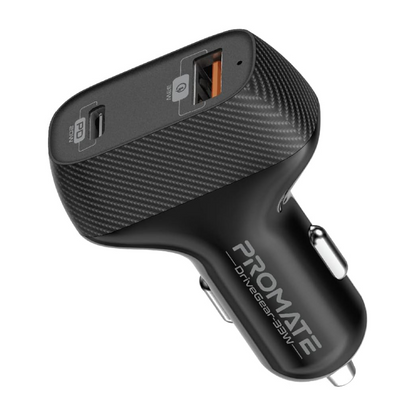 Promate - USB-C Car Charger - Dual Port Car Adapter