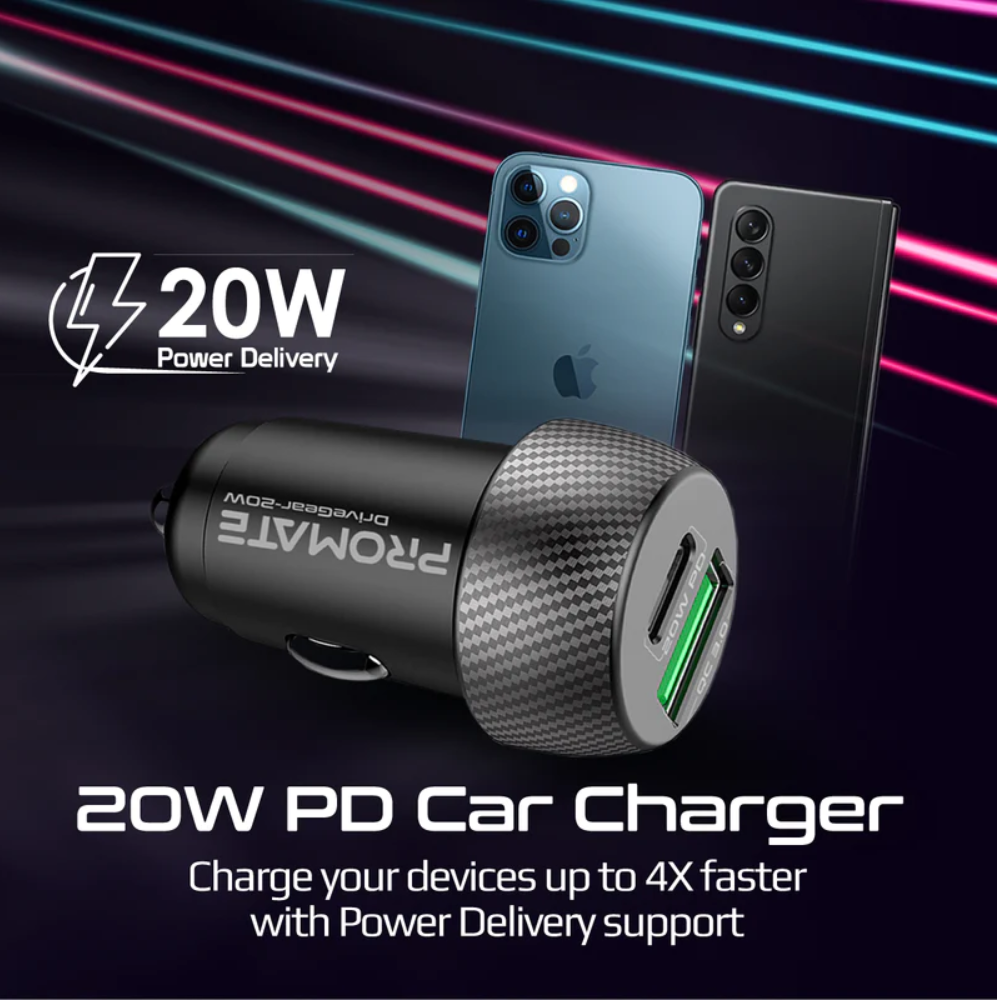 Promate - DriveGear-20W - 20W Quick Charging Mini Car Charger