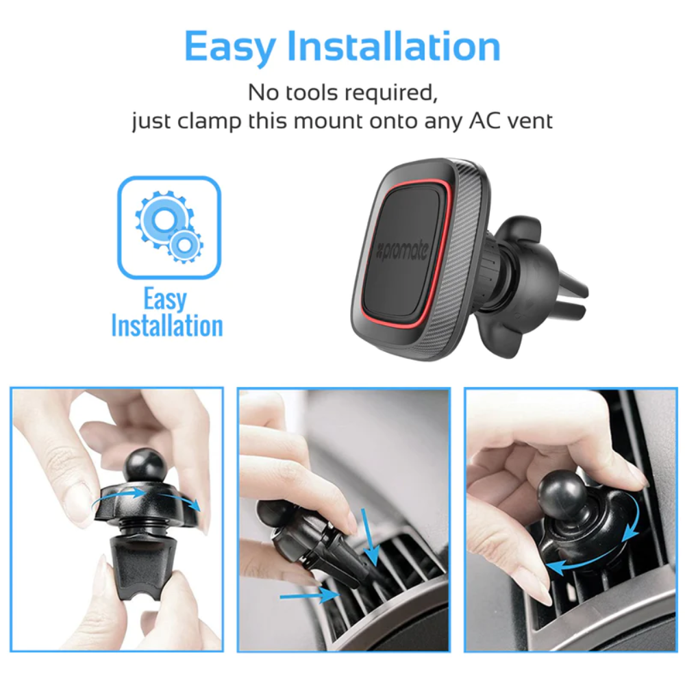 Promate - AirGrip-1 - Anti-Slip Magnetic Car AC Vent Smartphone Mount