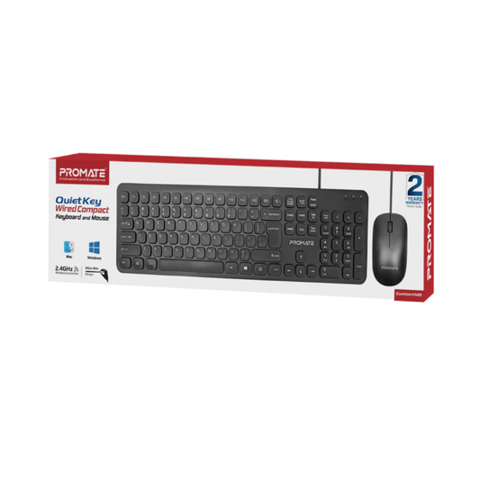 Promate - Combo-KM2 - Quiet Key Wired Compact KeyBoard & Mouse