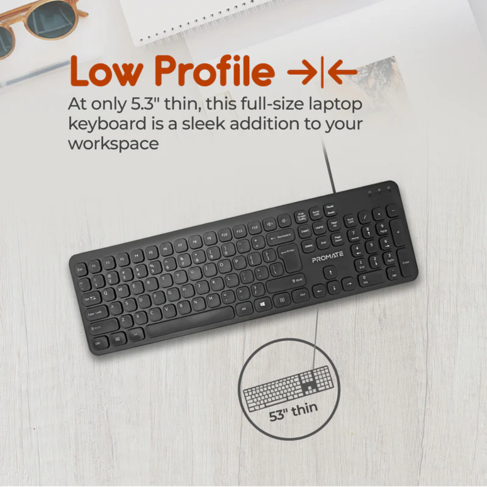 Promate - Combo-KM2 - Quiet Key Wired Compact KeyBoard & Mouse