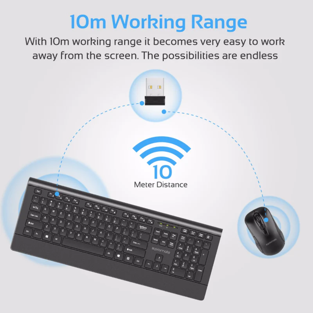 Promate - ProCombo-4 - Ultra-Slim Ergonomic Wireless Keyboard & Mouse Combo