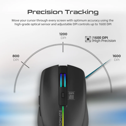 Promate - Kitt - 2.4GHz Wireless Ergonomic Optical Mouse with LED Rainbow Lights