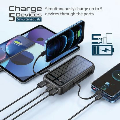 Promate - SolarTank-20PDCi - 20000mAh EcoLight™ Solar Power Bank with Built-in USB-C & Lightning Cables