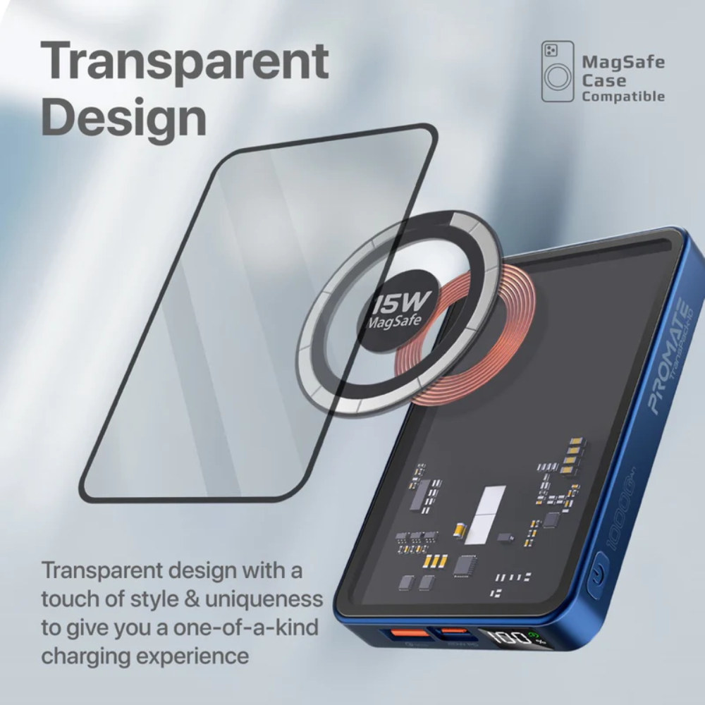 Promate - TransPack-10 - Transparent 15W MagSafe wireless charging power bank