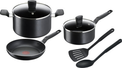 TEFAL Super Cook 7 pc set, frypan 24 cm, saucepan 18 cm+lid, stewpot 24 cm+lid, spoon, slotted spatula - B459S784