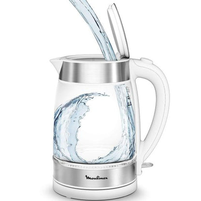 Moulinex BY600130 Glass Kettle 1.7 L – 2200 W • White & Silver Look • Removabl