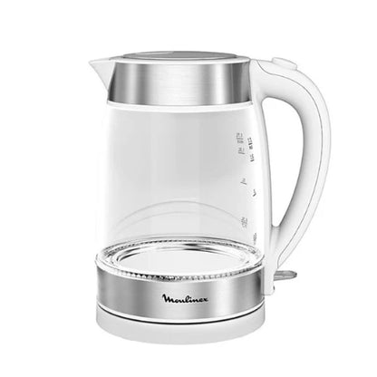 Moulinex BY600130 Glass Kettle 1.7 L – 2200 W • White & Silver Look • Removabl