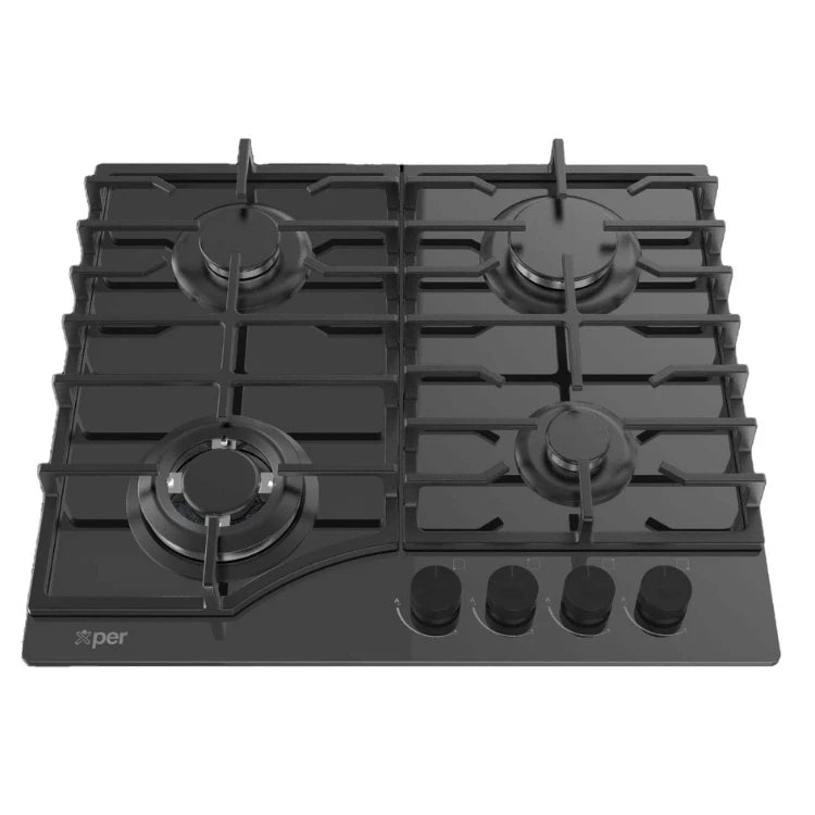 XPER XHGSS60B Hob 60cm Cast Iron Double Burner Glass Black