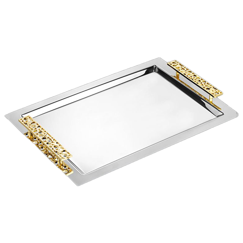 Dorsch Oriental Silver Serving Tray - Gold Handles