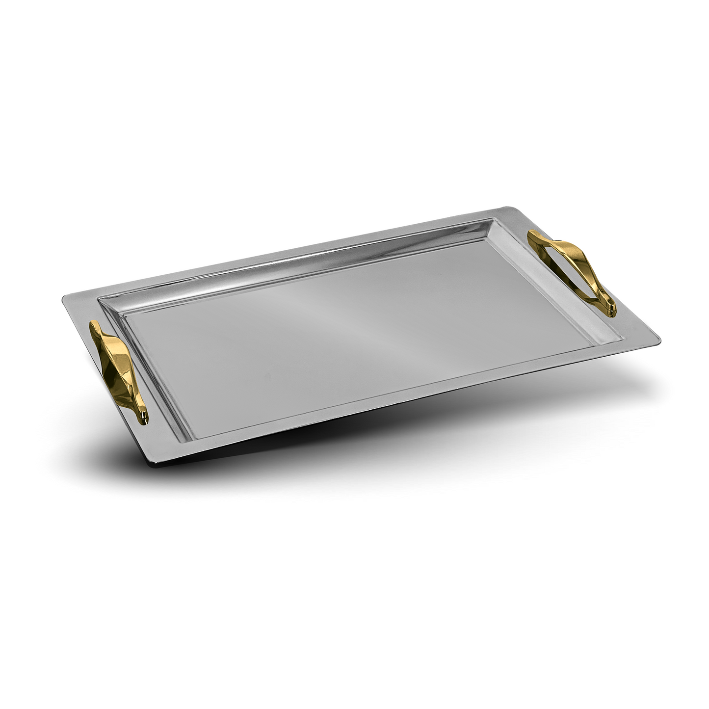 Dorsch Wave Silver Serving Tray - Gold Handles